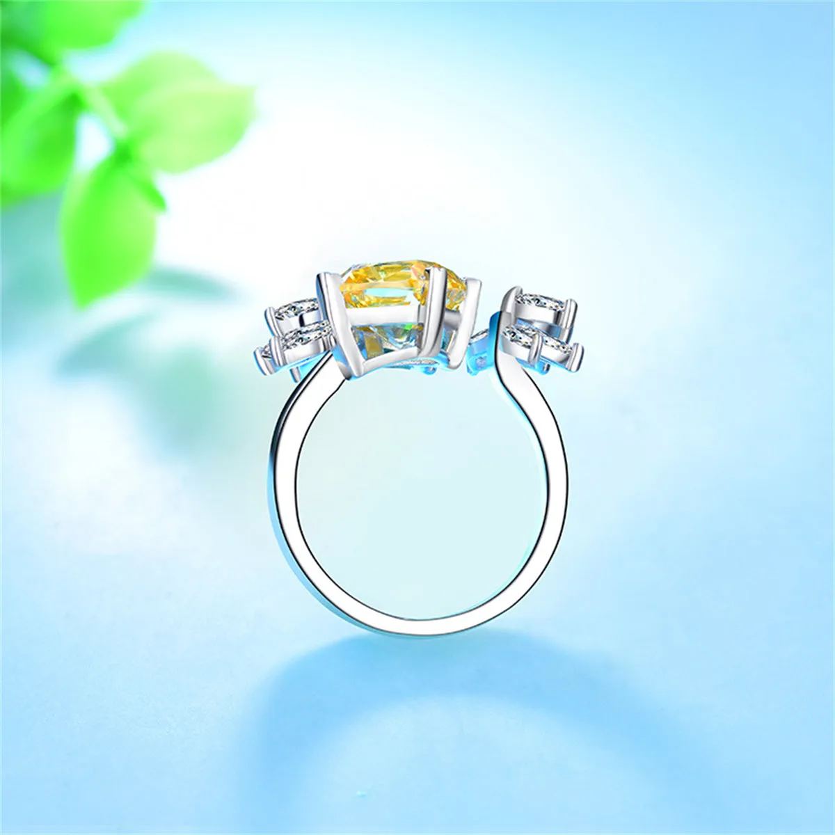 Yellow Crystal & Silver-Plated Cushion-Cut Bypass Ring