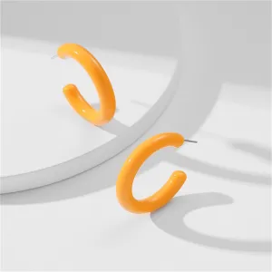 Yellow Resin & Silver-Plated C-Shape Hoop Earrings