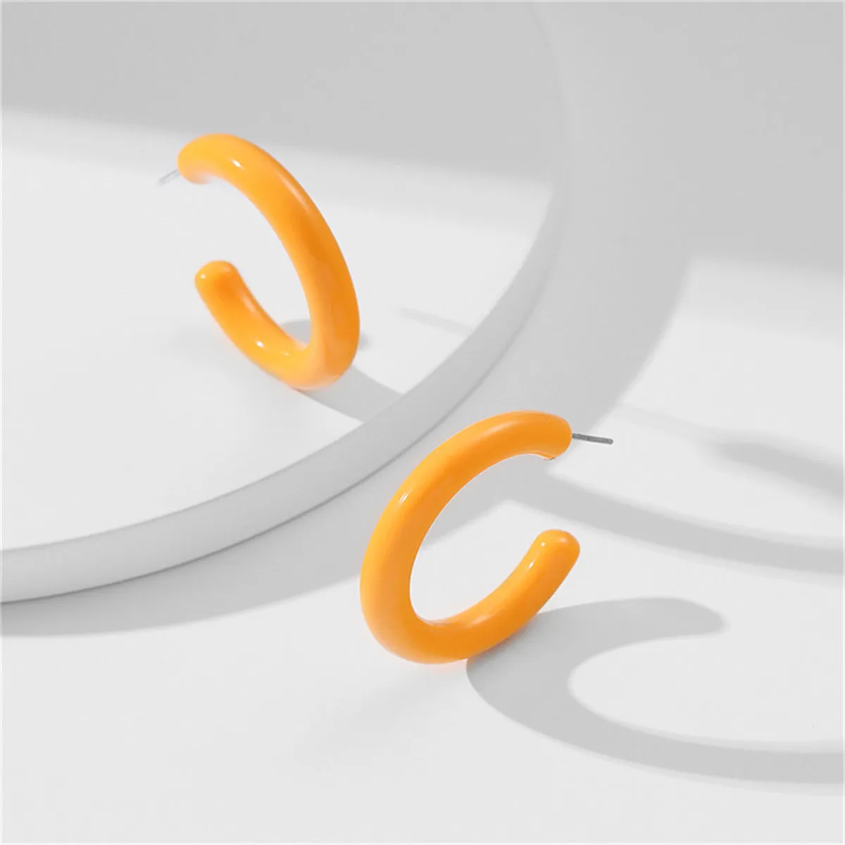 Yellow Resin & Silver-Plated C-Shape Hoop Earrings