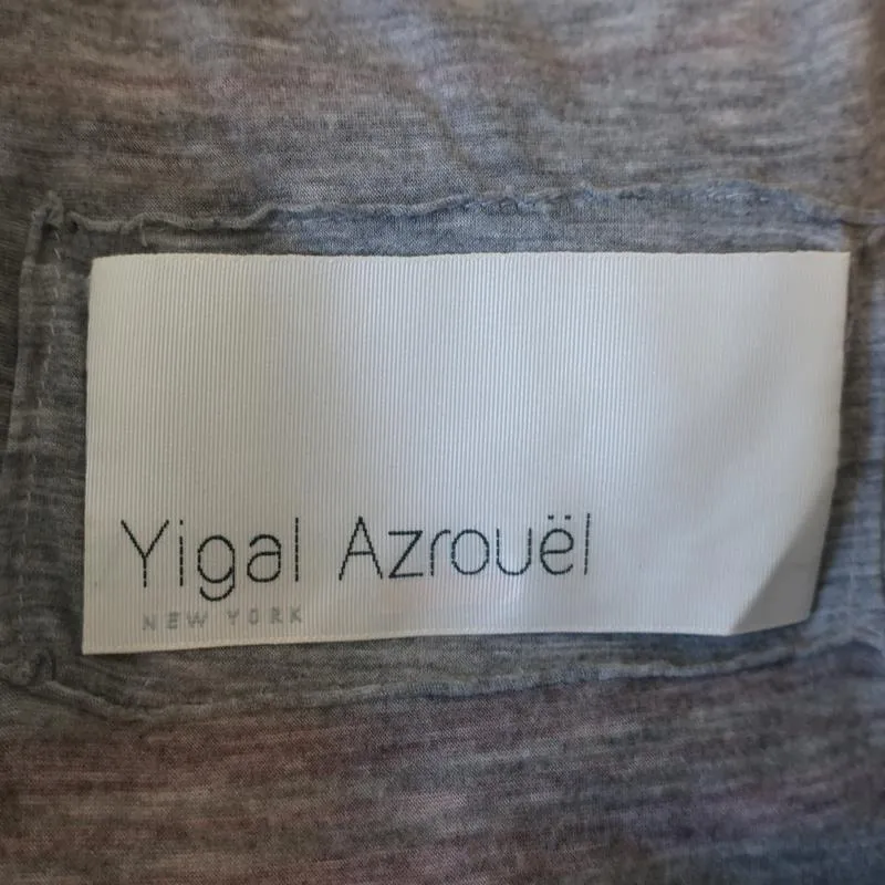 Yigal Azrouel Belted Dress Gray/Beige Striped Cotton Size 4 Short Sleeve Mini