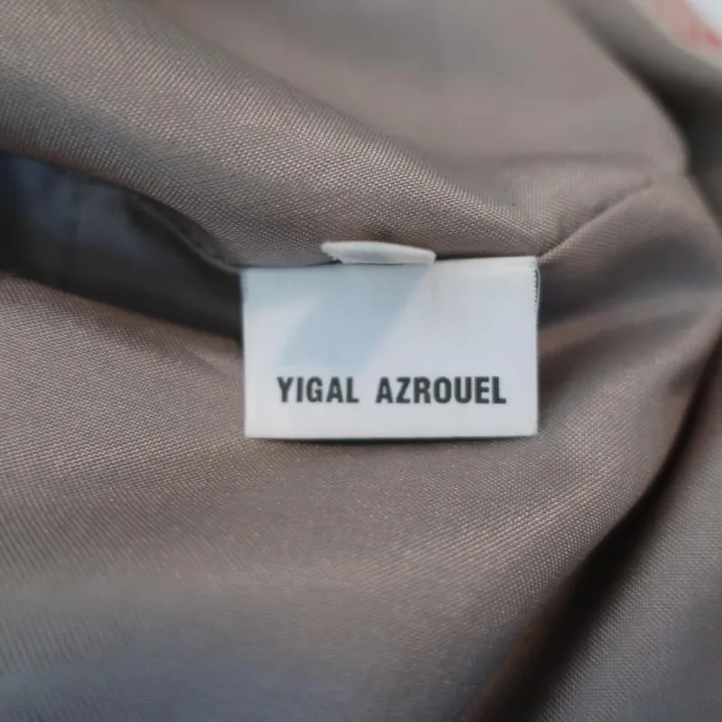 Yigal Azrouel Belted Dress Gray/Beige Striped Cotton Size 4 Short Sleeve Mini
