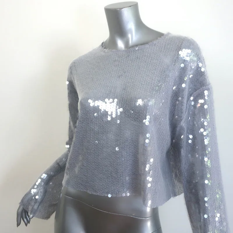 Zara Sequined Long Sleeve Top Silver Gray Size Medium