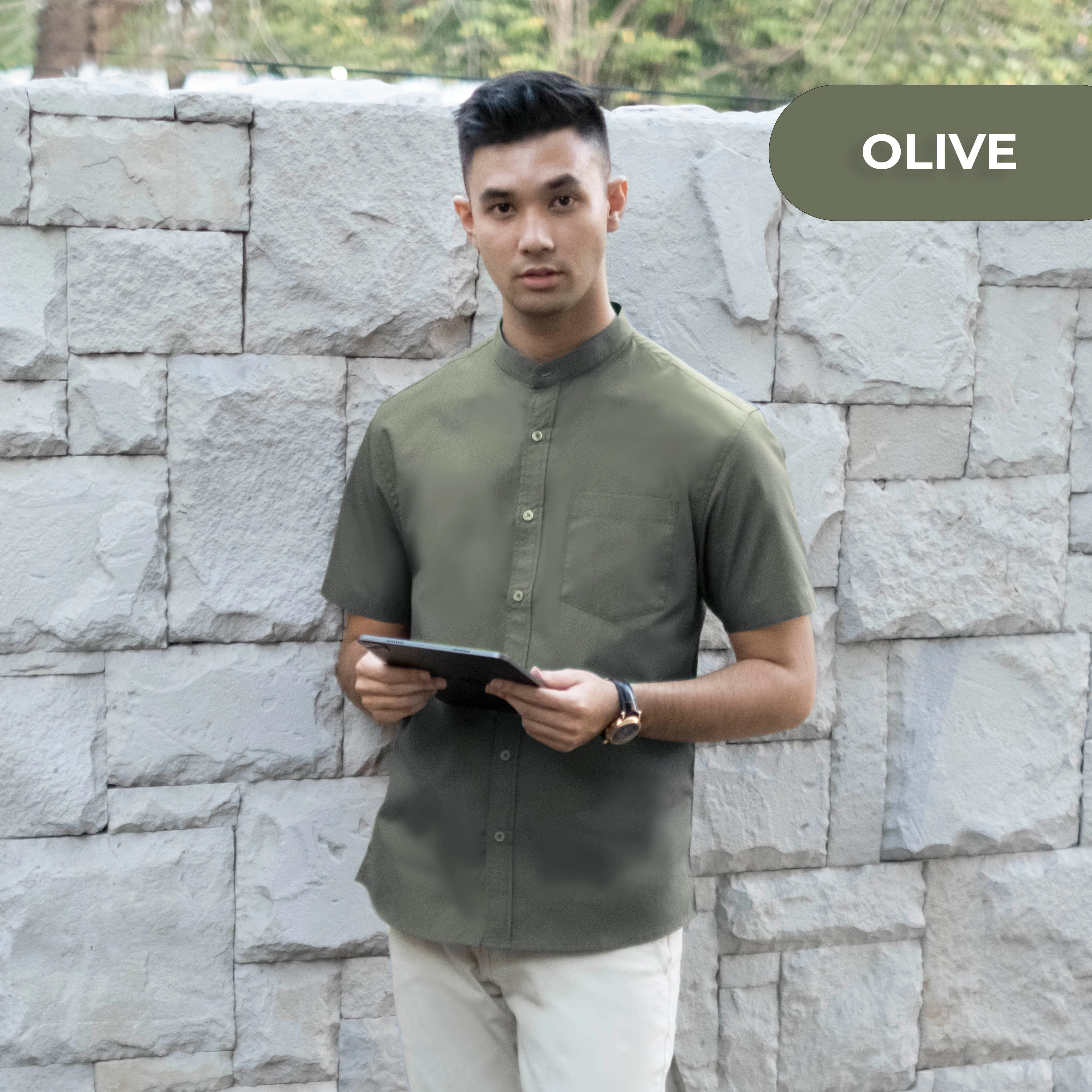 Zein Collarless Shirt Short Sleeve