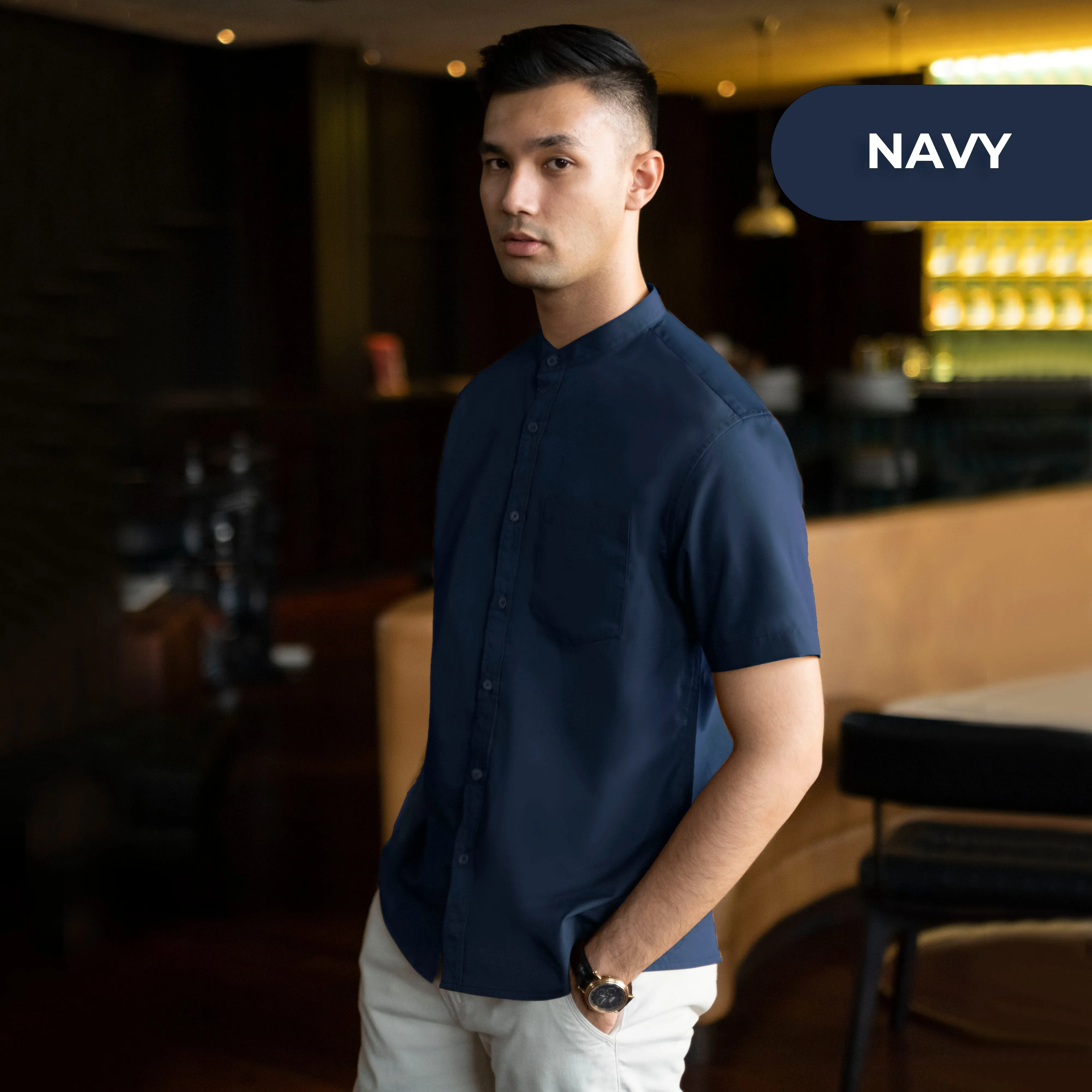 Zein Collarless Shirt Short Sleeve
