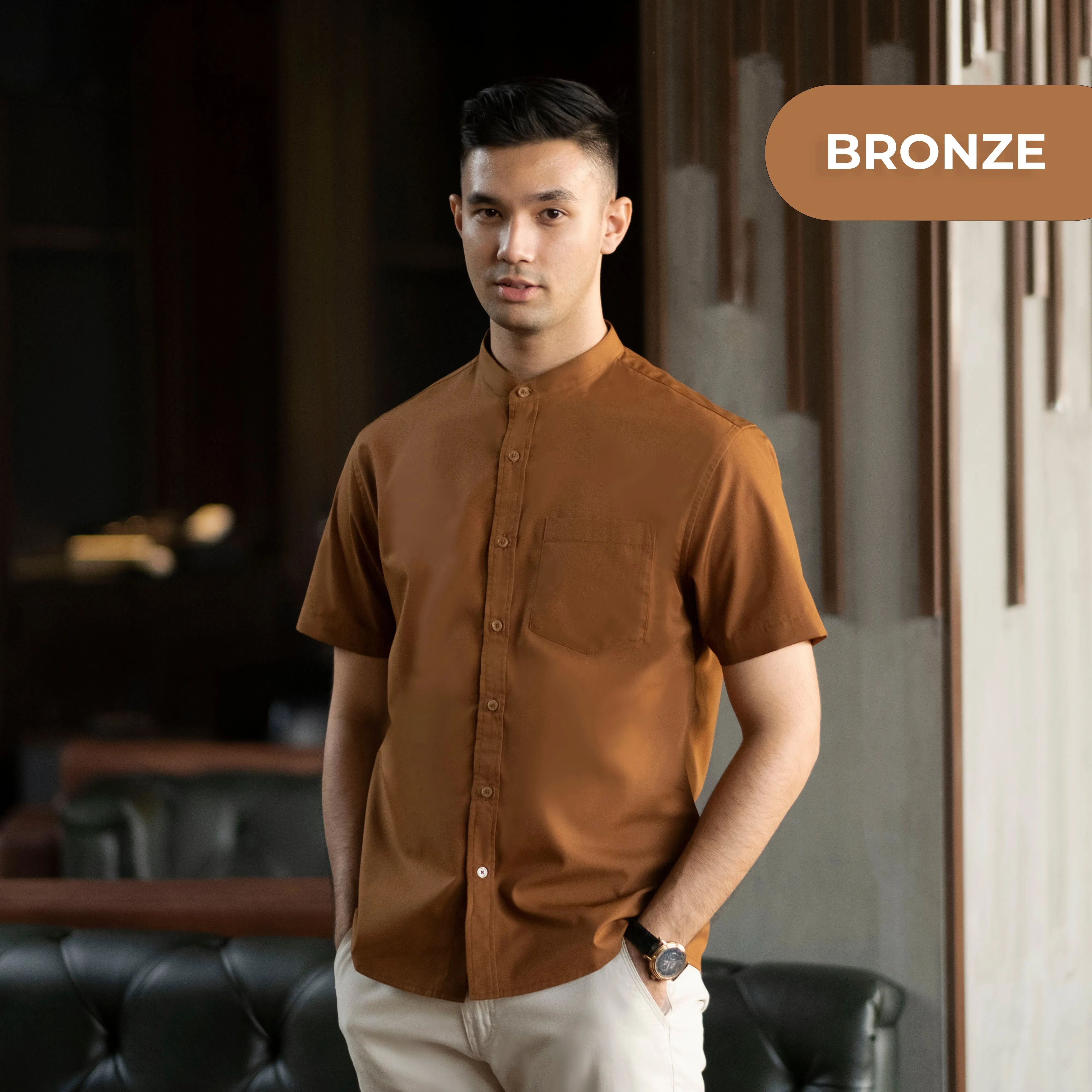 Zein Collarless Shirt Short Sleeve