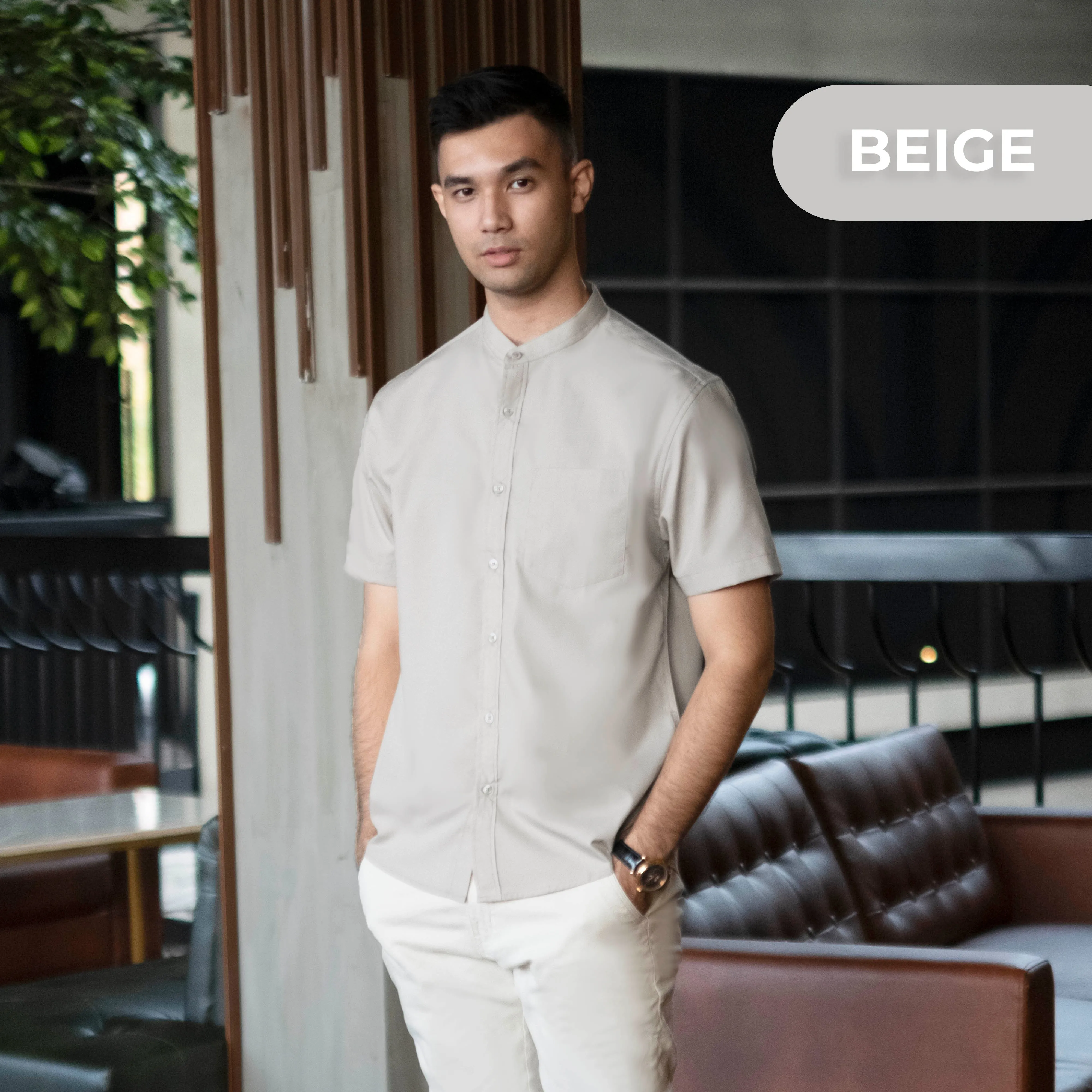 Zein Collarless Shirt Short Sleeve