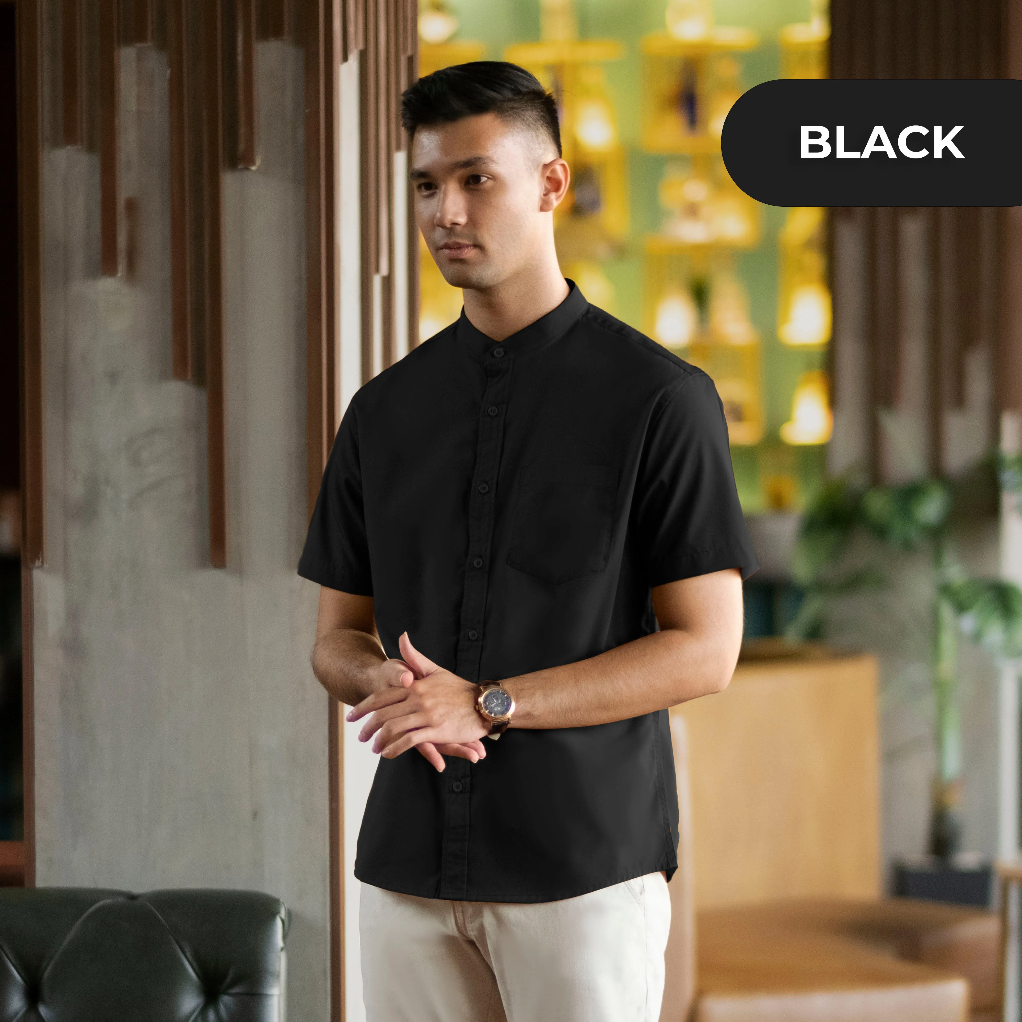 Zein Collarless Shirt Short Sleeve